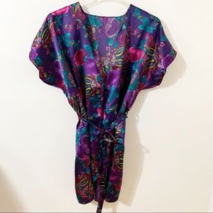 Unbranded Kimono Like Silky Floral Paisley Patterned Bathrobe Self Tie Belt 🟪🩷